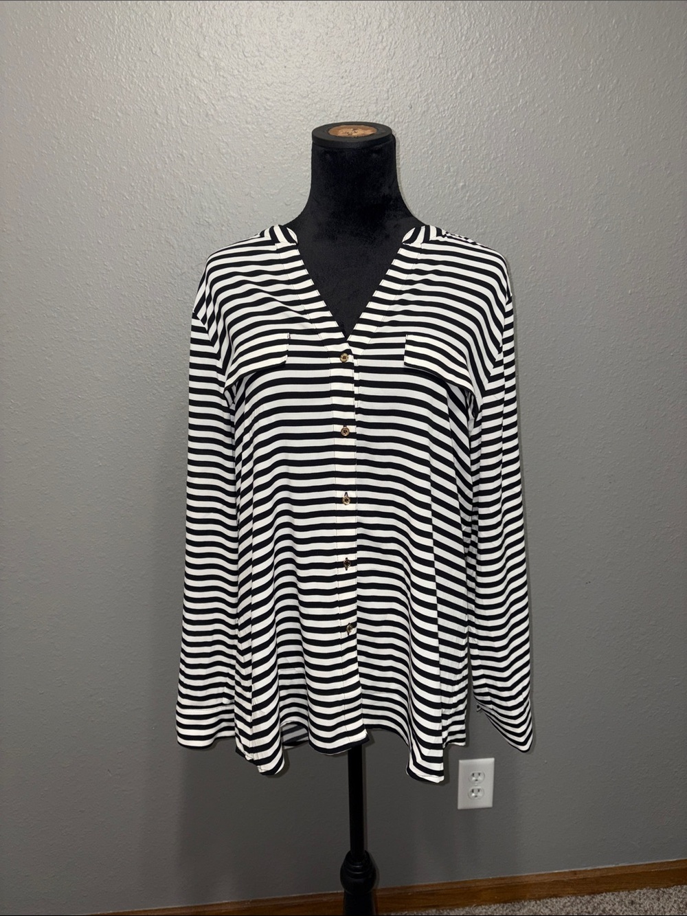 Calvin Klein Black & White Striped Long Sleeve Tee